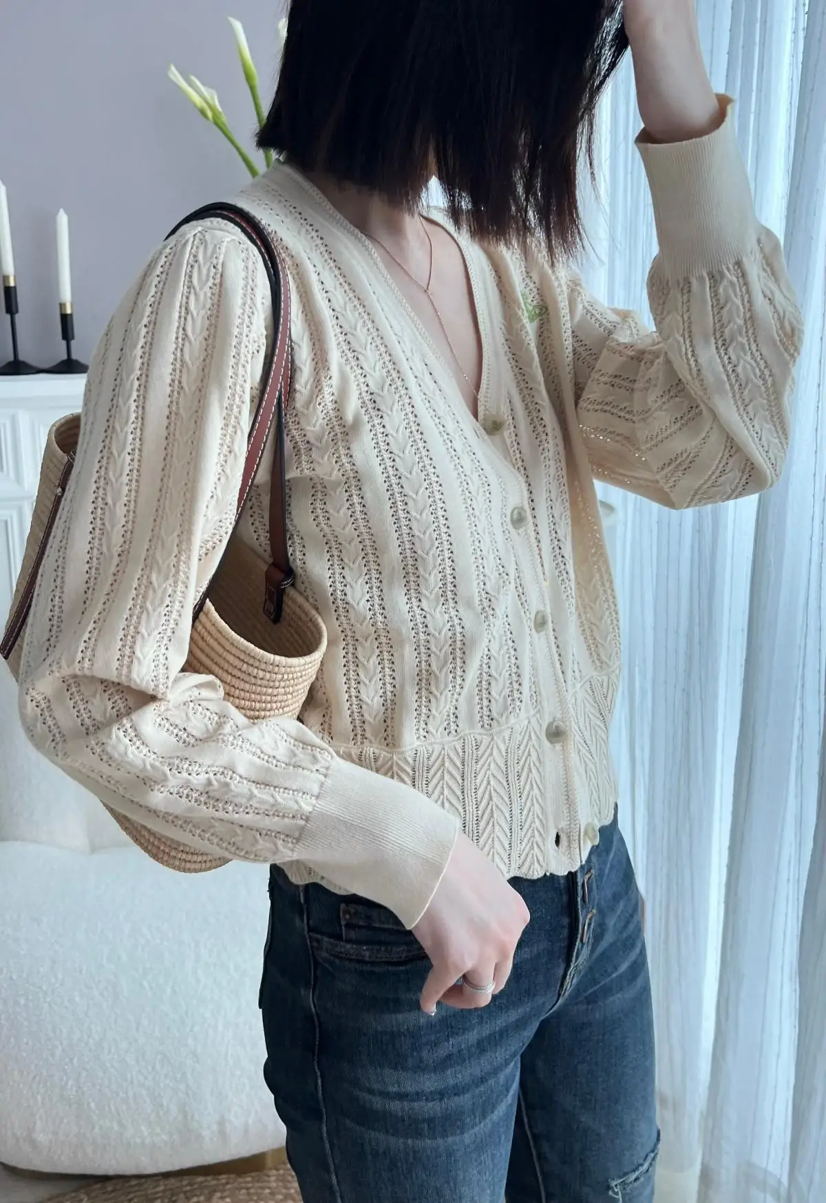 

Women Sweater 2022 Spring New Hollow Out Pattern Embroidered Cardigan