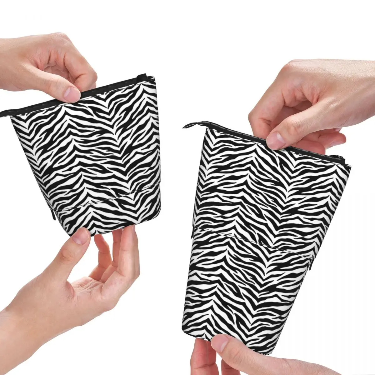 

Zebra Print Fold Pencil Case Animal Stripes Girls Boys Vintage Standing Pencil Box College Pen Bags