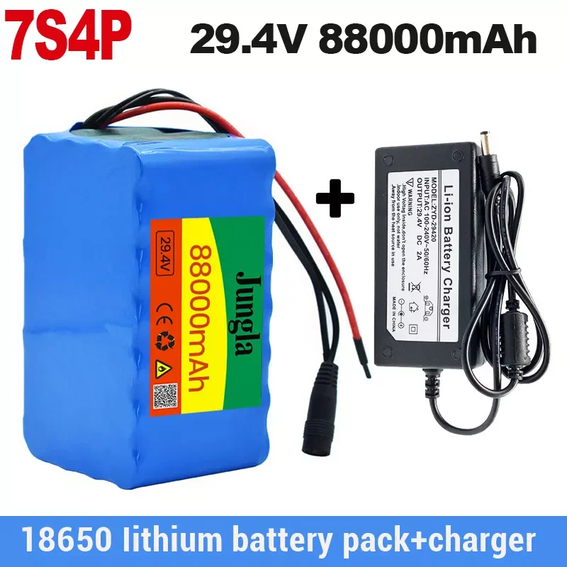 

2023New 100% 7S4P 24V 88Ah 29.4V for Lithium-ion battery pack Built-in BMS electric bike unicycle scooter wheelchair motor + 2A