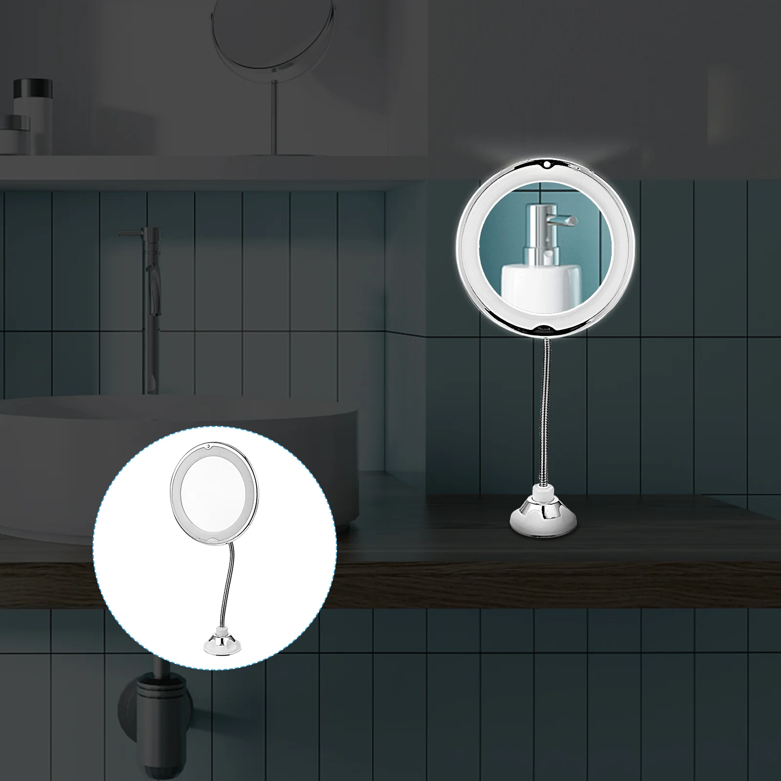 

Mirror Makeup Bathroom Magnifying Lights Led Light Suction Tabletop Desk Wall Mounted Travel Lighted Decor Magnification Desktop