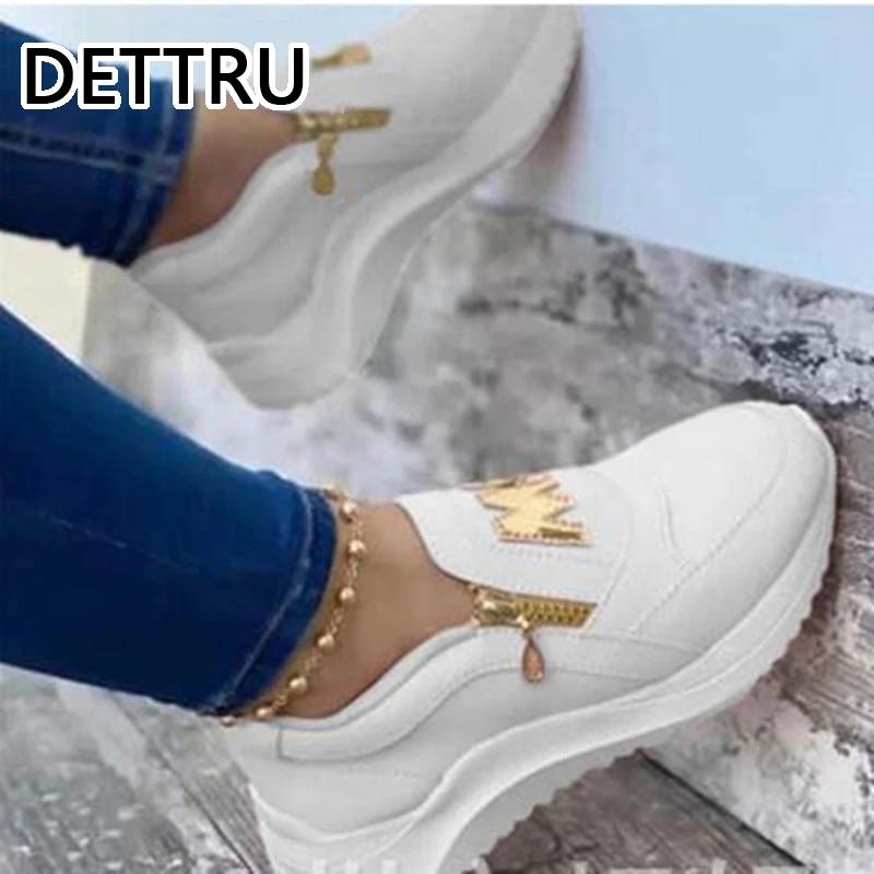 

Women Sneakers Ladies Sport Shoes Thick Bottom Solid Wedges Women's Vulcanized Shoes Casual Zipper Shoe Platform Female Sneakers