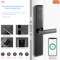Tuya WIFI Smart Fingerprint Indoor Handle Lock APP Remote Control With Key Password Card For Home Office Apartment Wooden Door