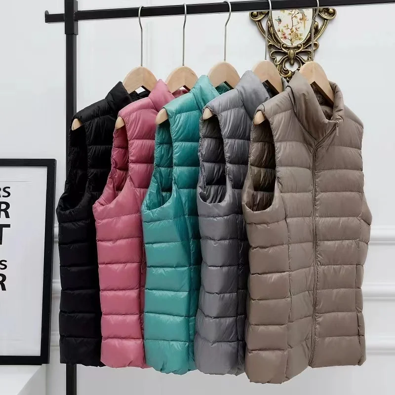 

Women's Autumn Duck Down Warm Vest Sleeveless Stand Collar Portable Quilted Vests Female 2023 Winter Solid Casual Woman Jacket