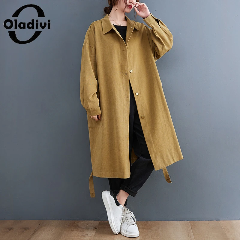 

Oladivi Oversized Women Long Trench Coats 2022 Autumn New Outerwears Fashion Ladies Casual Loose Overcoats 9351 4XL 5XL 6XL 7XL