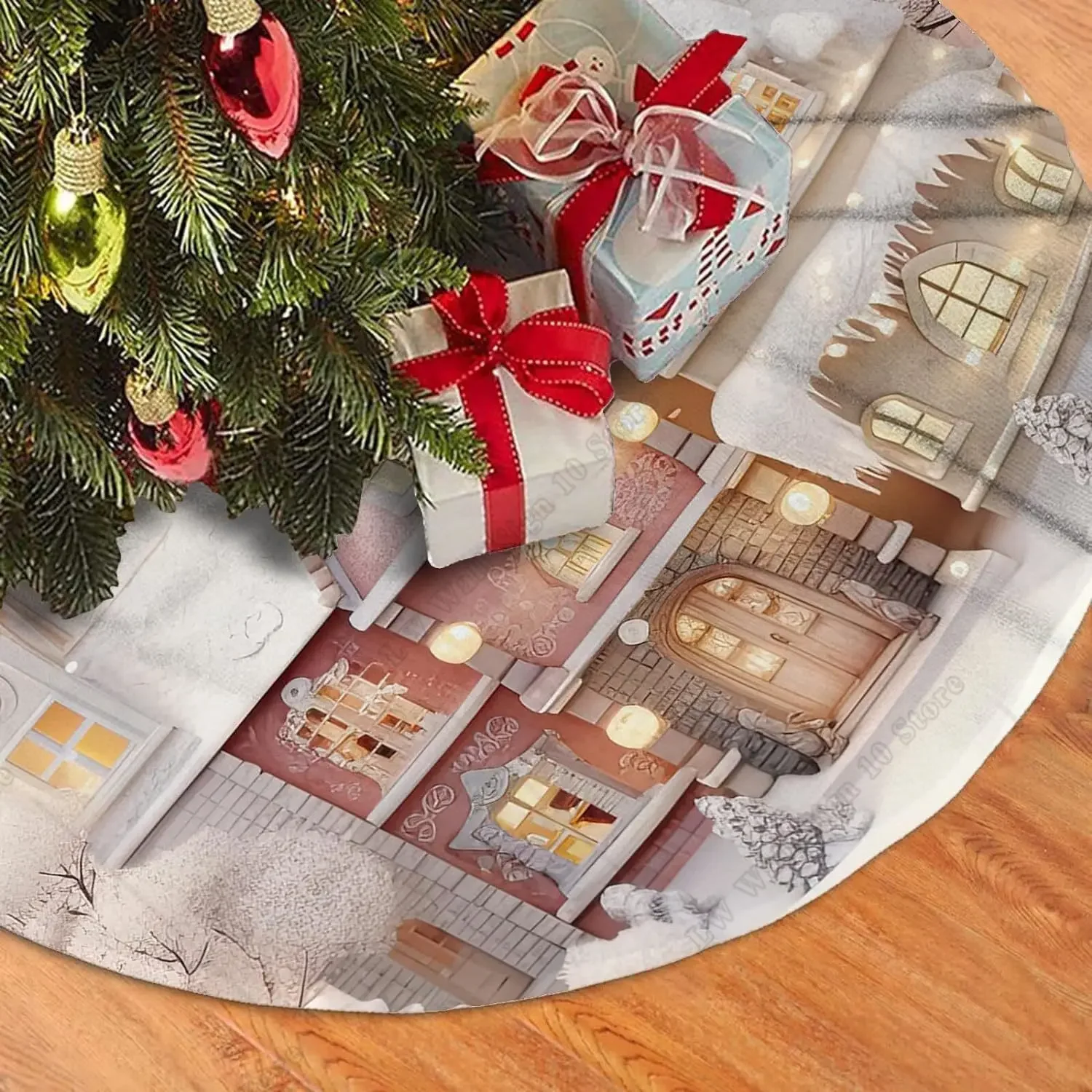 Зимние сцены Рождественский домик юбка для рождественской елки Винтажный