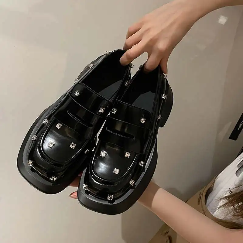 Лоферы Krazing Pot из натуральной кожи с квадратным носком корейские туфли на высоком