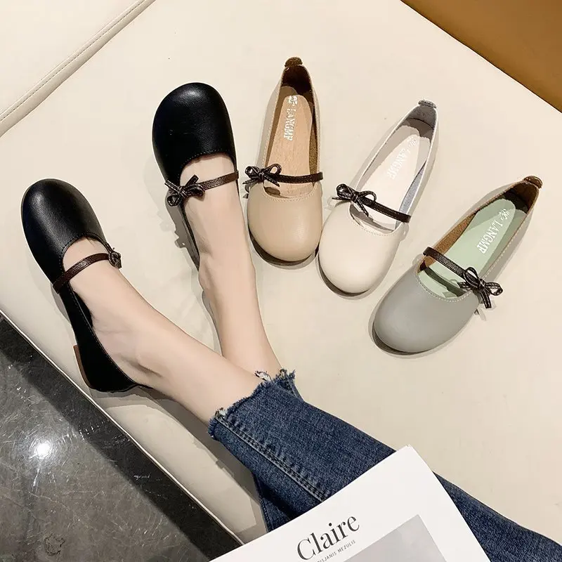 

Women Shoes Autumn Bow-Knot Female Footwear Slip-on Loafers With Fur Casual Sneaker Round Toe Modis Shallow Mouth Fall Moccasin