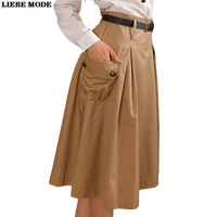 korean style high waist long a line maxi pleated skirt black khaki womens knee length office midi skirts work wear faldas jupe