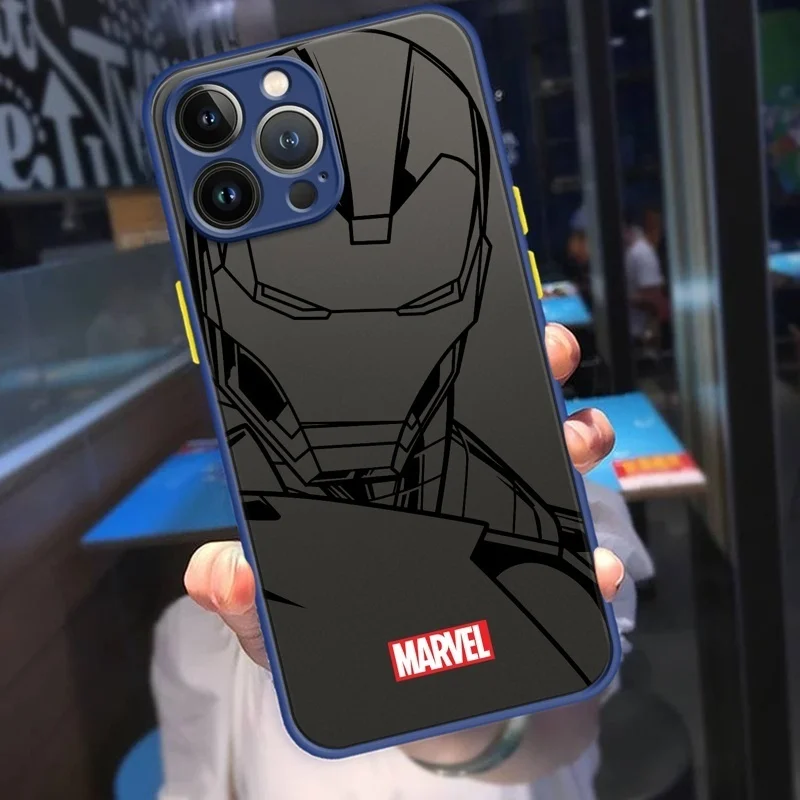 Glossy Thin Case for Apple iPhone 14 13 12 11 Pro Max 7 8 Xs Plus XR Mini 14Pro Marvel Iron Man Spiderman Black Hard Edge Soft images - 6