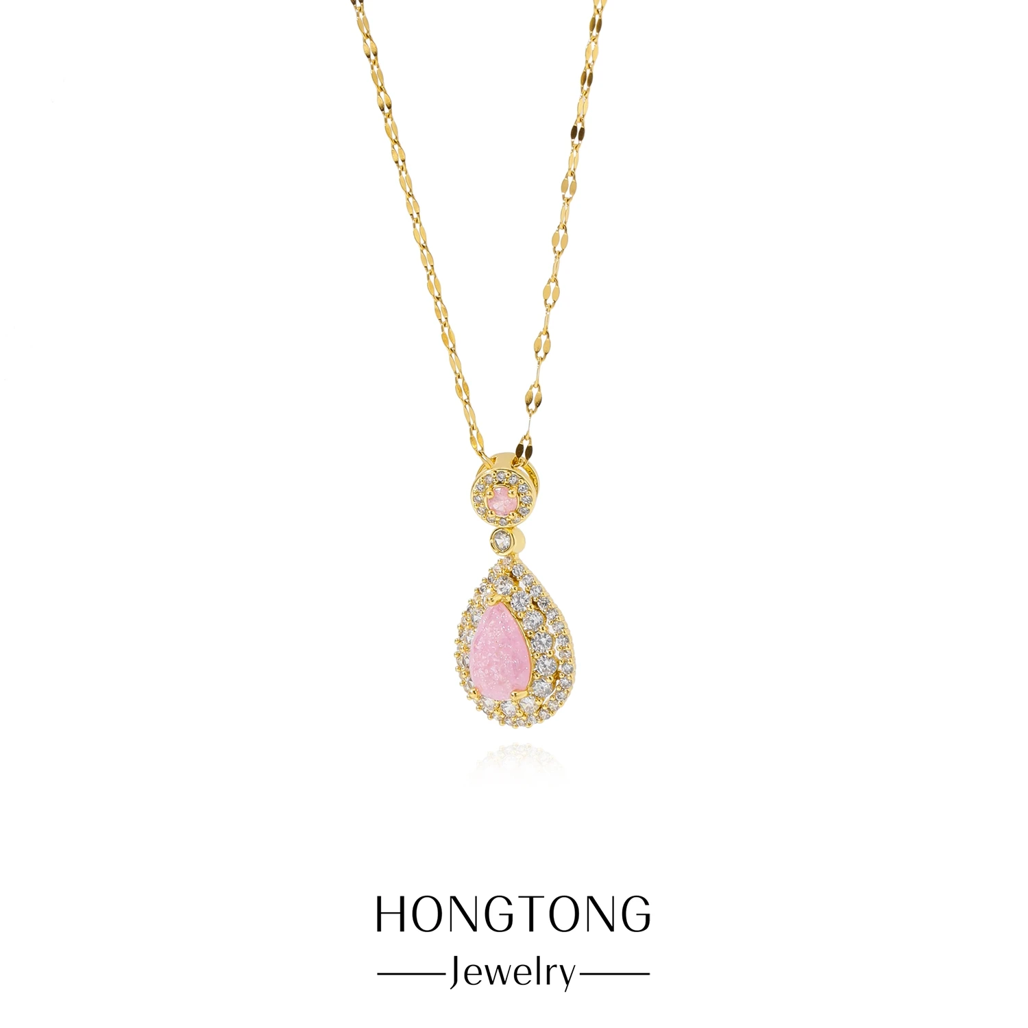 

HONGTONG Aesthetic Senior Sense Retro Ice Drops Full Zirconium Necklace Luxury Women's Stainless Steel Collarbone Chain