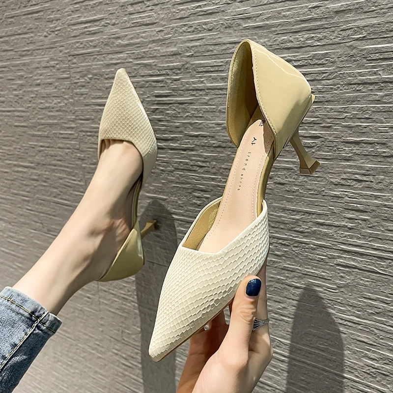 

Single-shoe Women's Korean Fashion Hollow Shallow Cut Shoes Spring and Summer New Style High-heeled Shoes Women's Work Shoes
