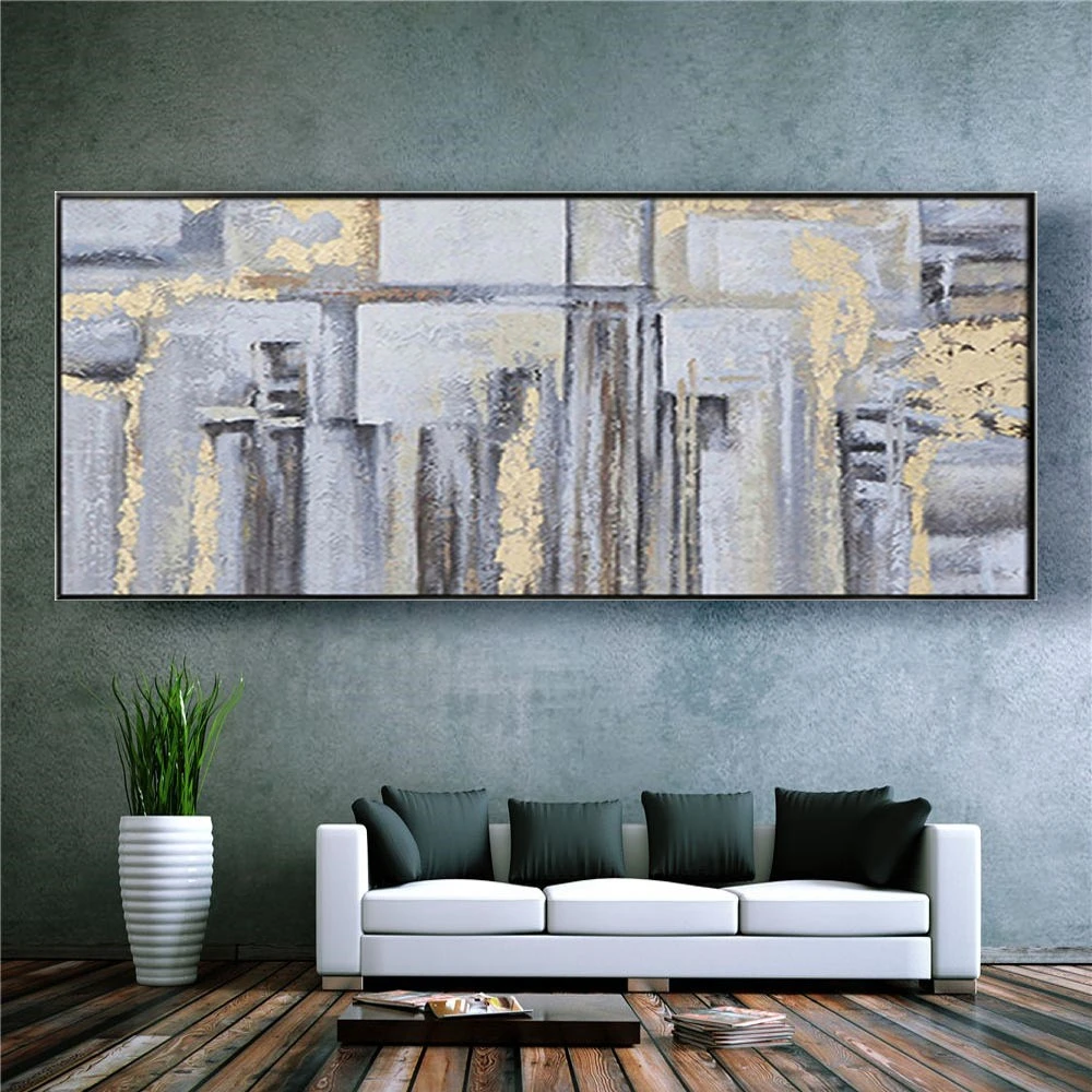

Large Abstract Putty Gray Oil Painting On Canvas Modern Handpainted Wall Art Picture For Living Room Decor Mural Aesthetic Home