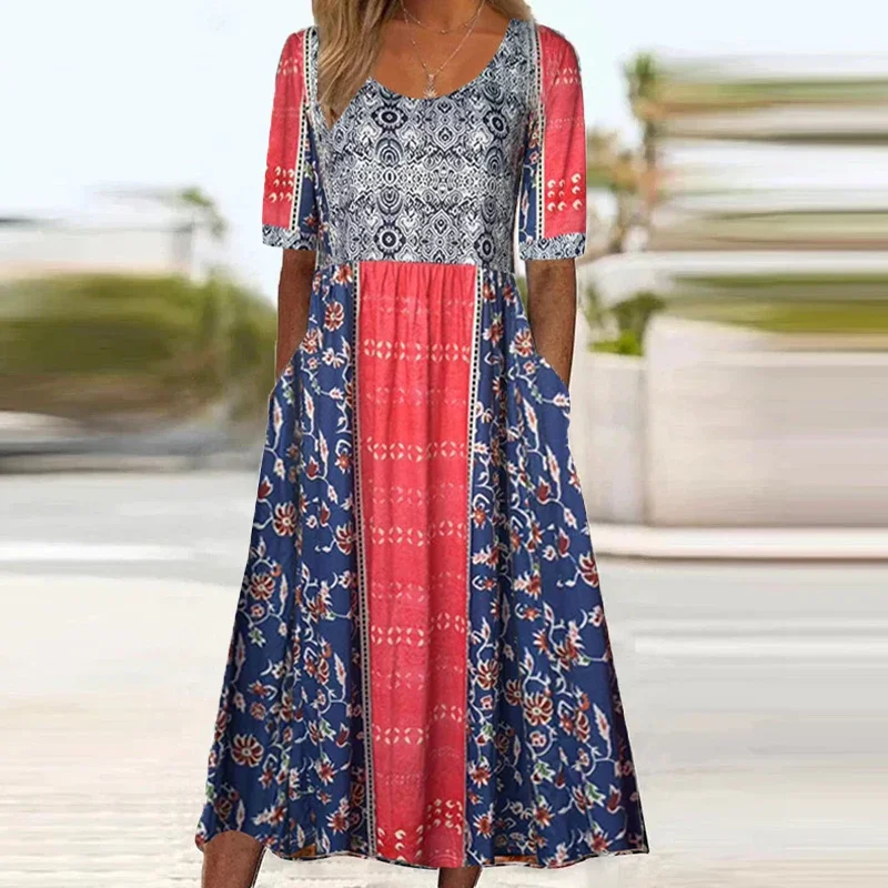 Женский винтажный сарафан в полоску элегантное платье стиле бохо с V-образным