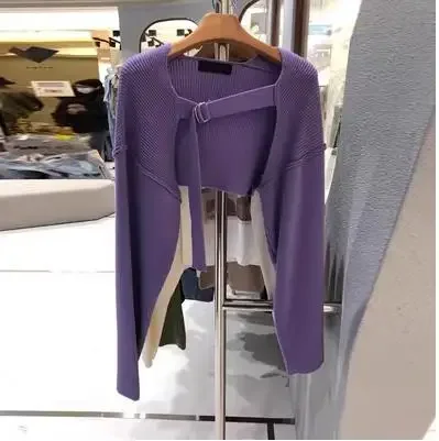 

Cardigan Crop Top Women Cropped Sweater Woman Cropped Cardigan Mujer Sueteres Femme purple Sweater
