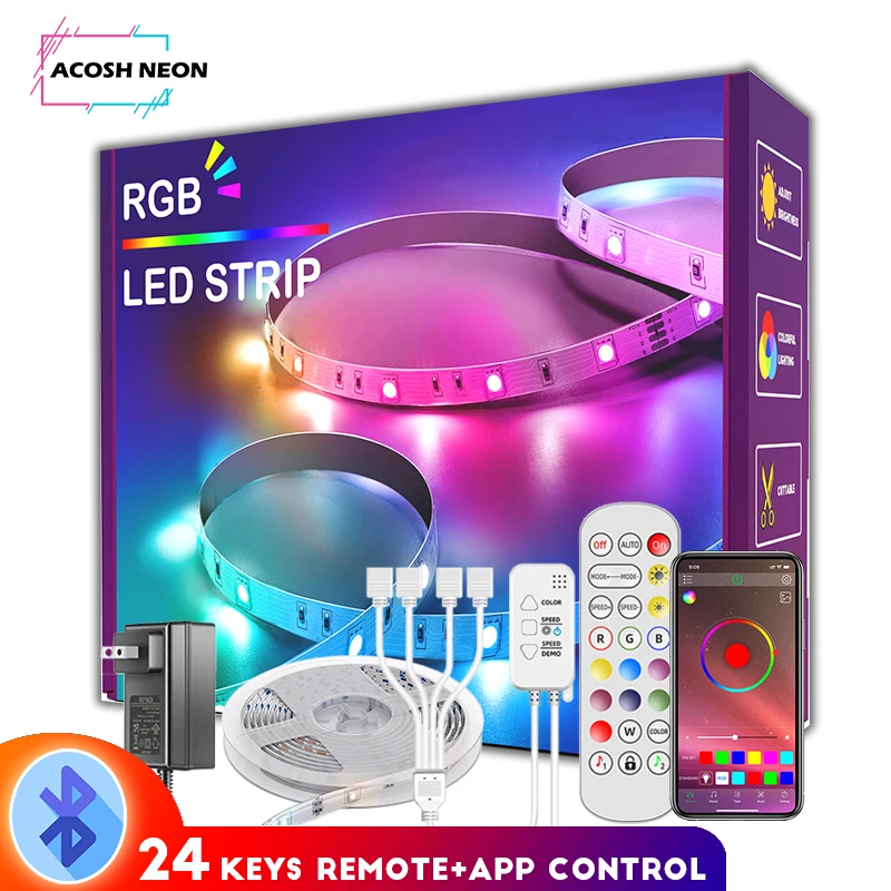 Bluetooth LED Strip Lights RGB LED Lights 18/30/60LEDs/M RGB  Lighting Flexible LED Lamp with 24Keys Remote for Home Room