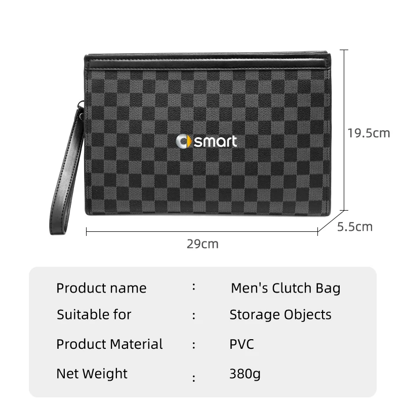 Мужской клатч в клетку вместительная кожаная деловая сумка из ПВХ логотип