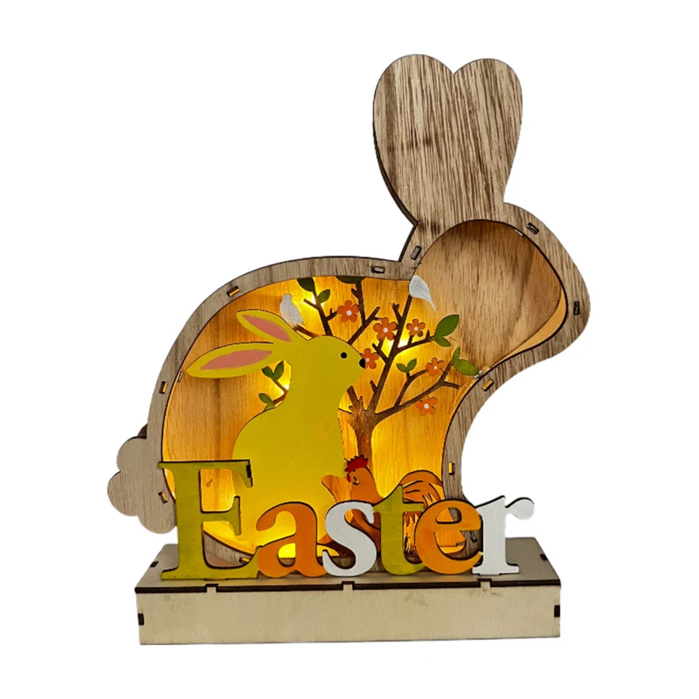 

Home Wood Decoration DIY Party LED rabbit Egg Shaped Decor Rabbit Wooden Desk Easter
