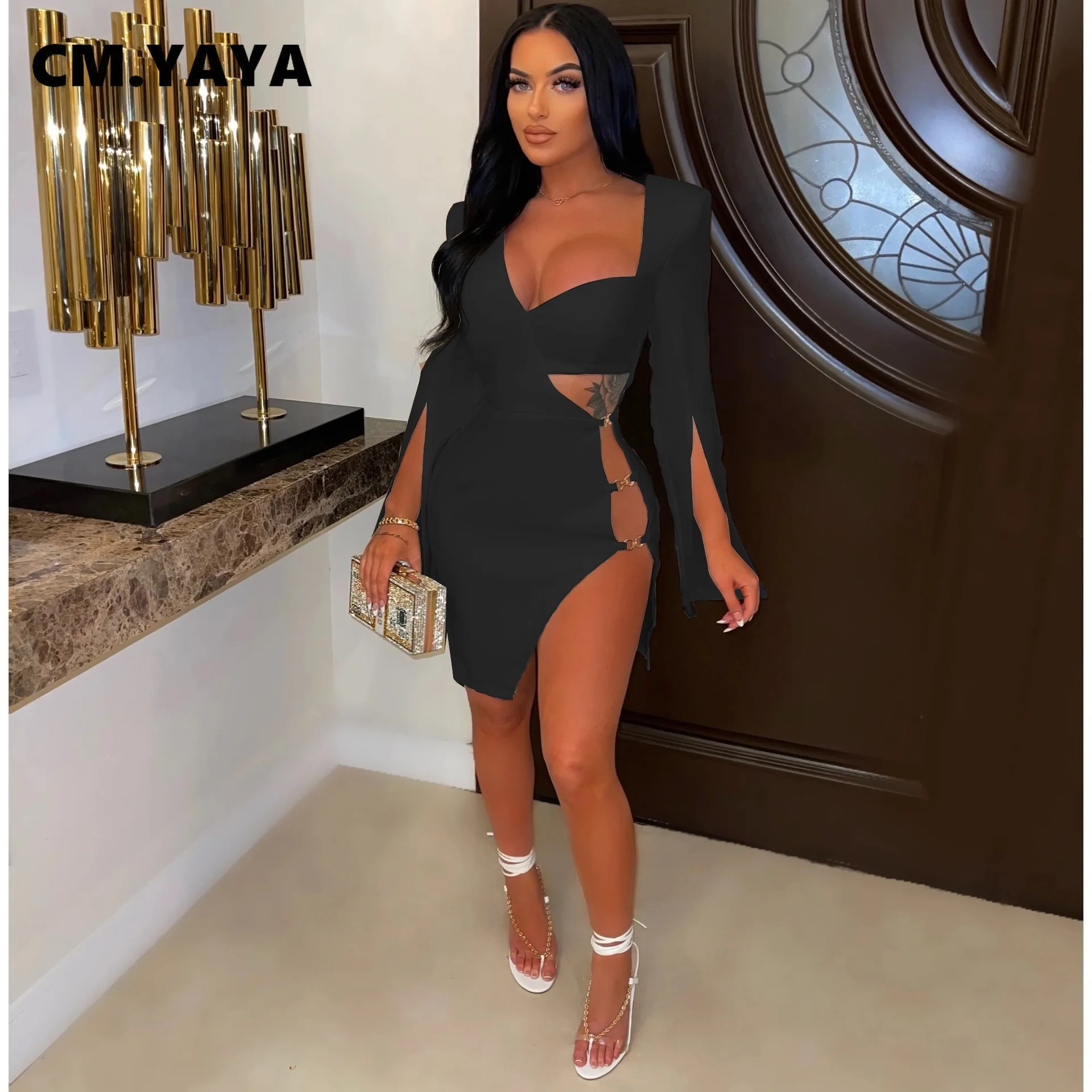 Женское платье-карандаш средней длины CM.YAYA Шикарное облегающее платье с разрезом
