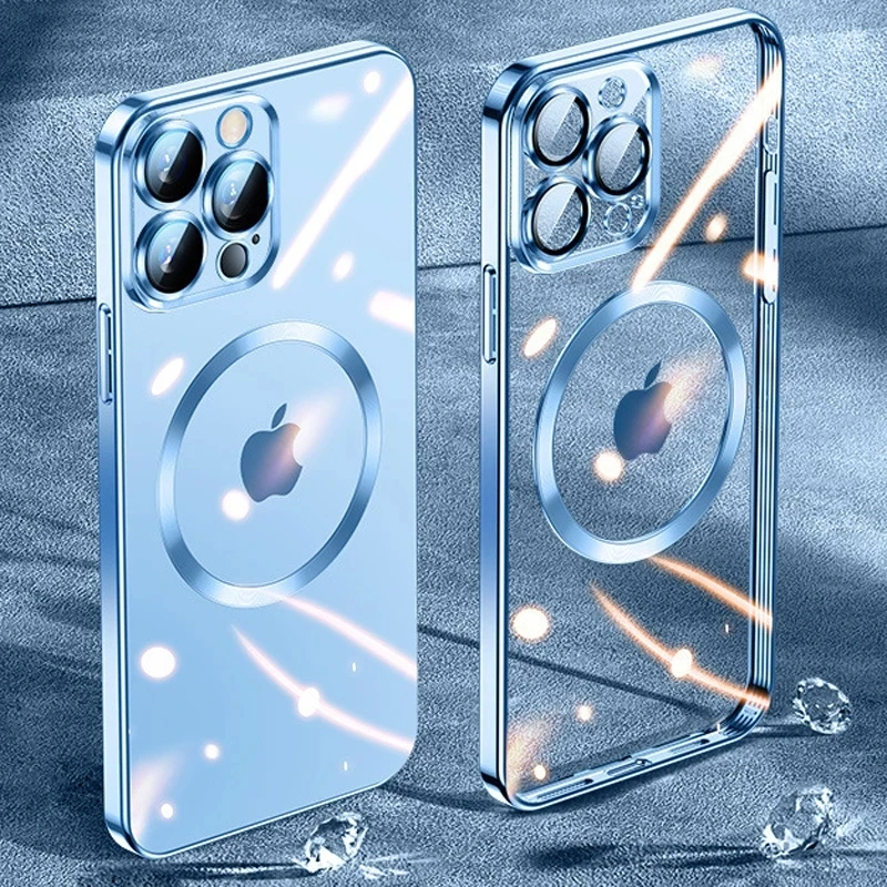 

For Magsafe Magnetic Wireless Charging Case For iPhone 13 11 14 Pro Max 12 Mini Luxury Transparent Silicone Lens Protector Cover