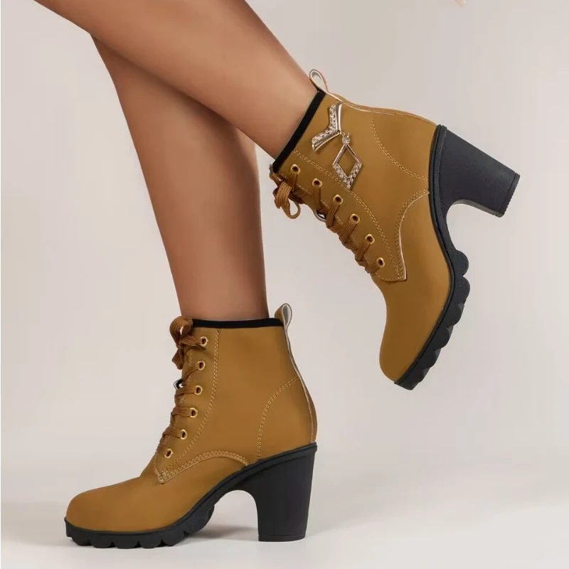 

High Heel Boots 2023 Autumn Winter Fashion Platform Rubber Shoes Ladies Thick Heeled Ankle Boots Snow Boots Botas De Mujer