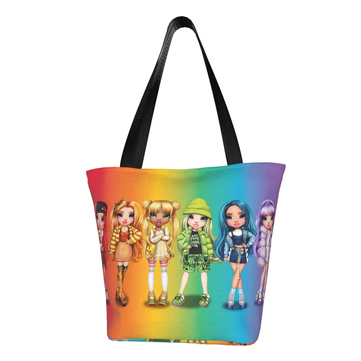 

Kawaii Print Cute Rainbow High Girls Shopping Tote Bag Portable Canvas Shopper Shoulder Cartoon Handbag