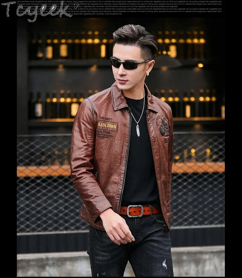 Tcyeek Мужская кожаная куртка из натуральной кожи Мотоциклетные куртки Мужские