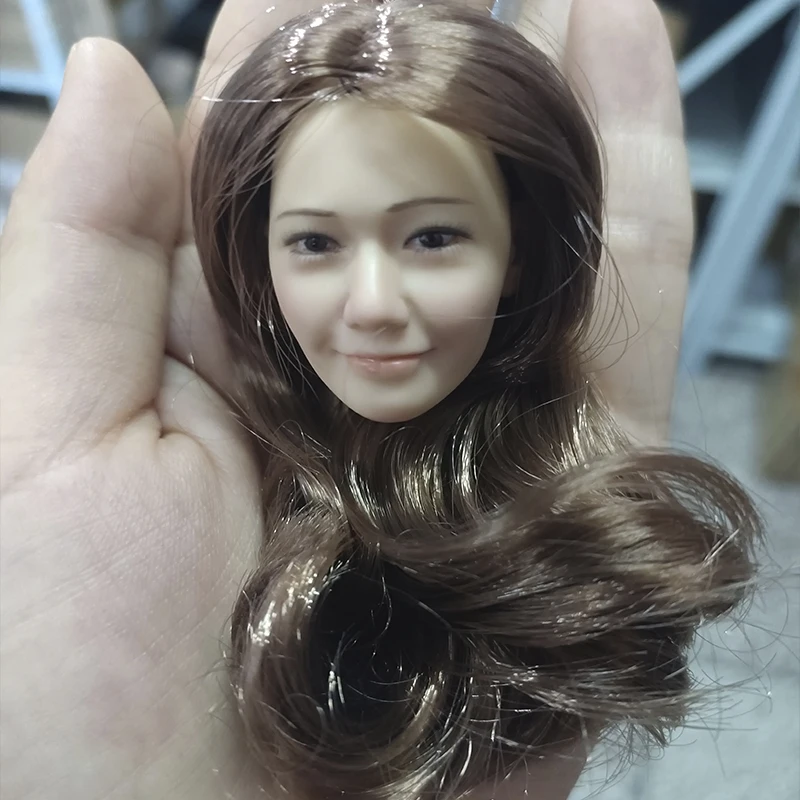 

1:6 Woman Head Sculpt Female Head Carving Long Hair Smile Face for 1/6 Scale Body Figure Accessory