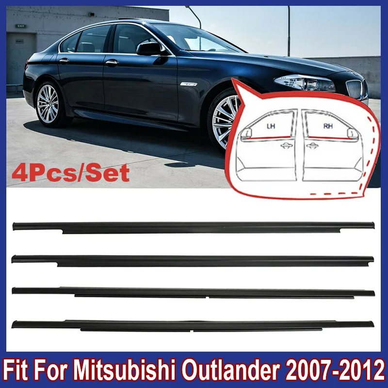 Burlete exterior para ventanas de coche, moldura de puerta lateral, sello impermeable para Mitsubishi Outlander 2007-2012, 4 Uds.