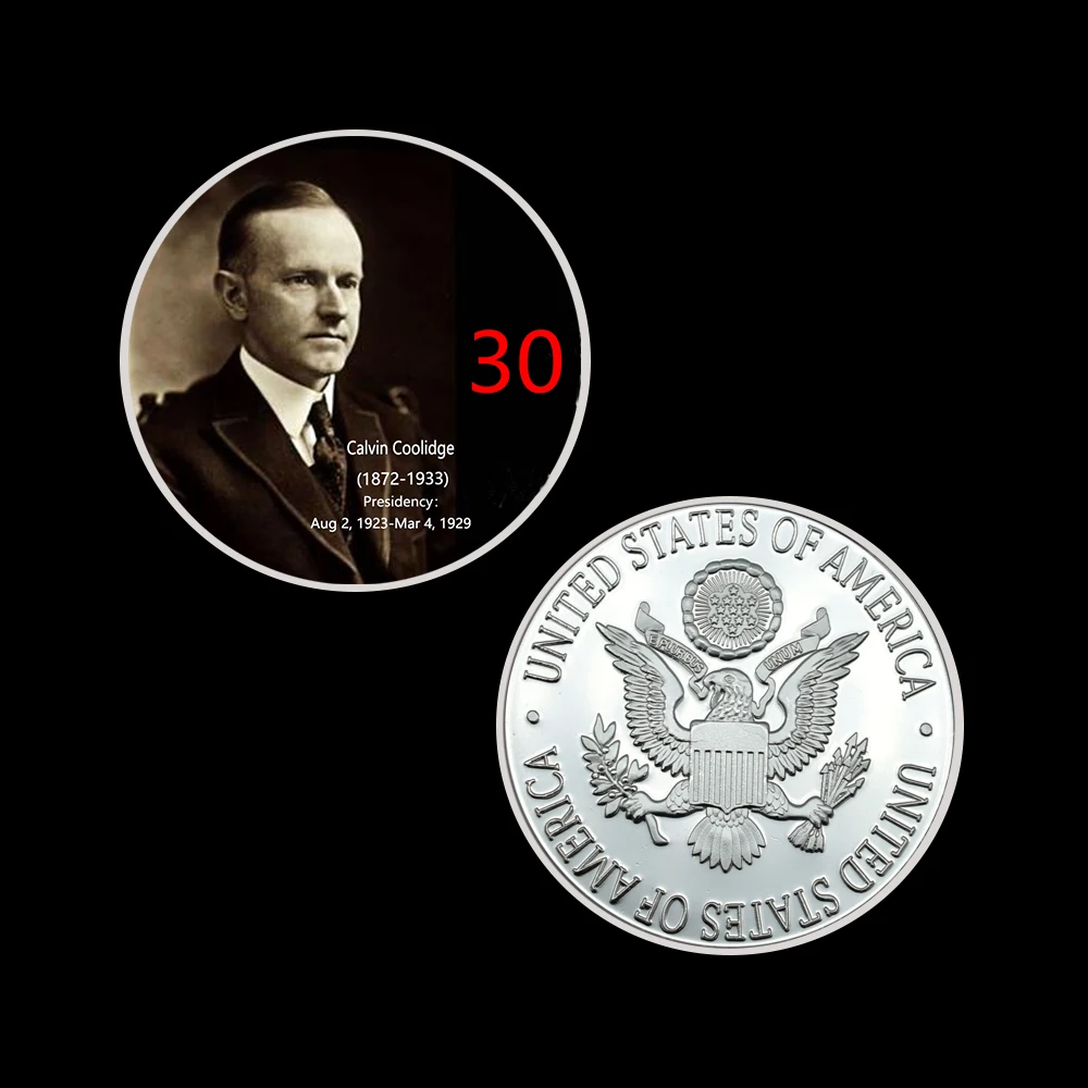 

John Calvin Coolidge American 30th President Metal Coin US President Commemorative Silver Plated Coin Christmas Gifts
