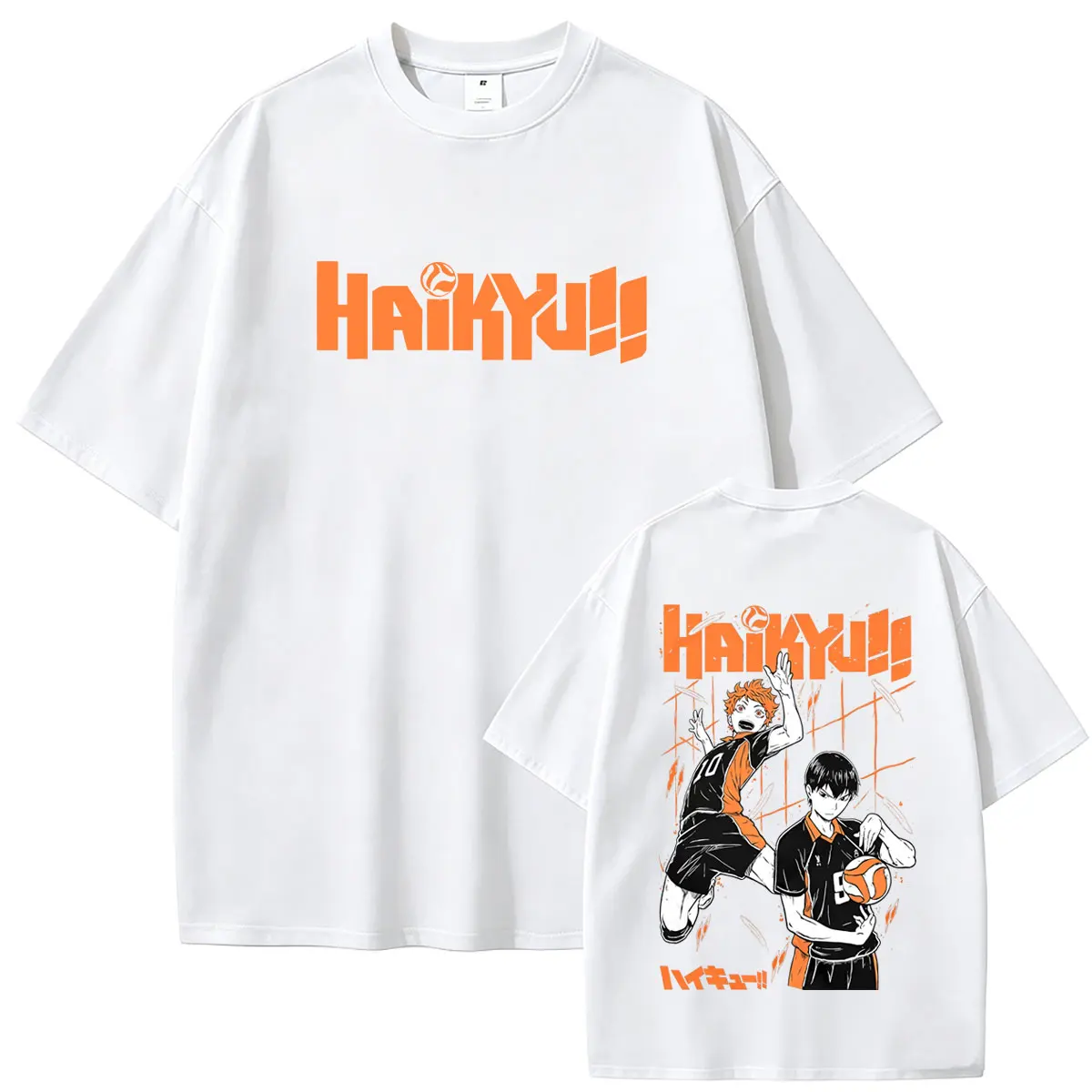 Фото Футболка с графическим принтом аниме Haikyuu Hinata Shoyo и Tobio Kageyama, мужская и женская, оверсайз, в стиле манга, винтажная уличная мода №3