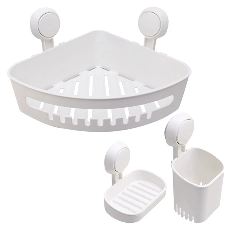 

Corner Shower Caddy Suction Cup Storage Basket +Toothbrush Holder + Soap Dish, DIY Drill-Free Removable Shower Organizer