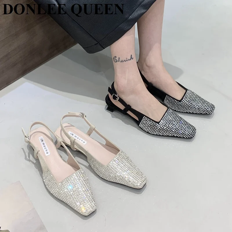 

Crystal Slingback Sandals Women Fashion Rhinestone Flat Shoes For Party Dress Shoes Brand Sexy Pointy Toe Mules Zapatillas Mujer