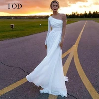 i od simple high slit chiffon wedding dresses boat neck full sleeves bridal gowns a line zipper back bride dress for women 2022