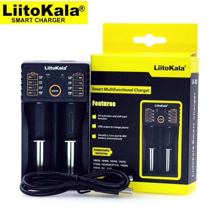 Зарядное устройство LiitoKala Lii-100 202 402 PD4 100 В для батарей 18650 3 7/3 2/1 2 18350 26650 NiMh литиевых