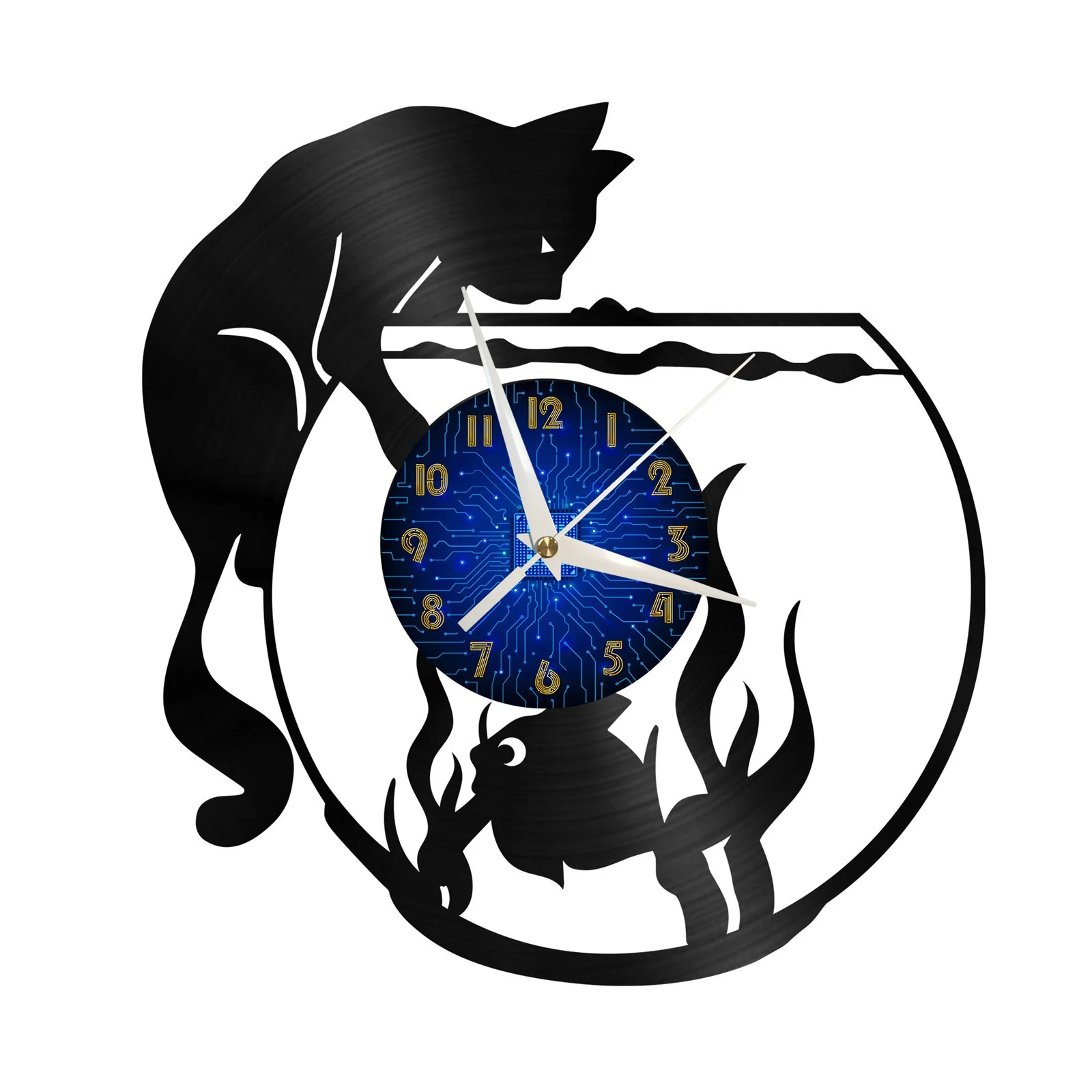 

Cat catching fish Vinyl Record Wall Clock for Kitchen Wall Decor Wall Art