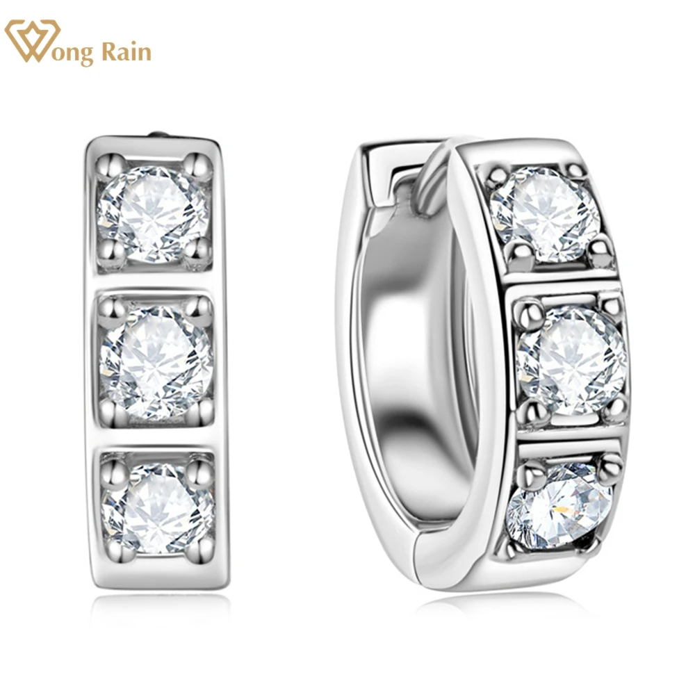 Wong Rain Personality 925 Sterling Silver VVS 3EX Real D Color Moissanite Diamonds Gemstone Hoop Earrings for Women Fine Jewelry