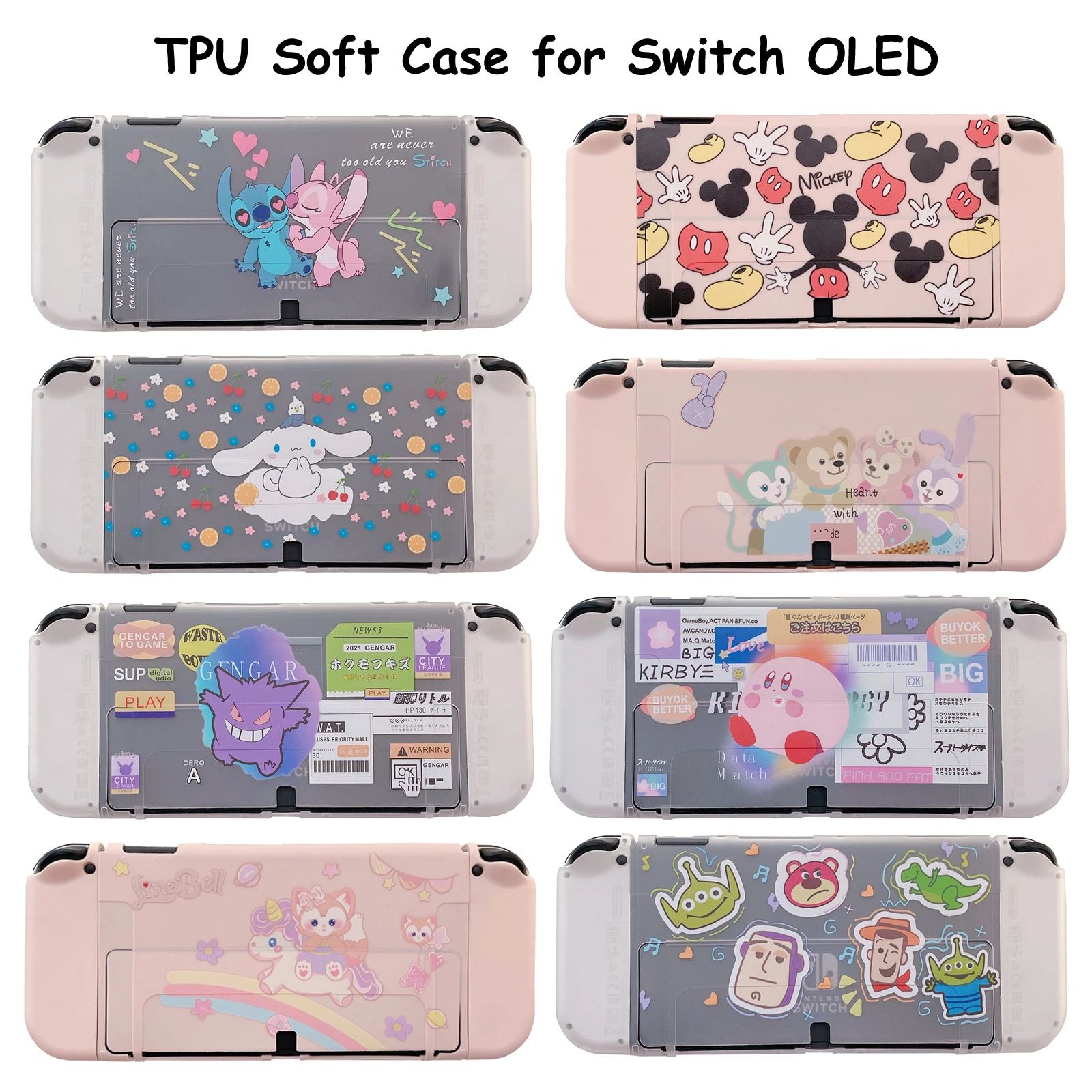 

Pokemon Gengar Mickey Stitch Kirby TPU Soft Case for Nintendo Switch OLED Game Console Controller NS OLED Gaming Accessories