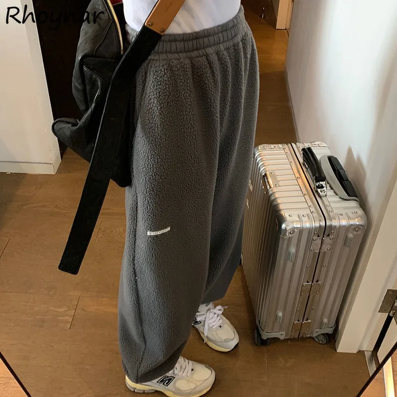 

Thicken Pants Women Teens Baggy Cozy Warm Wide Leg Trouser Vintage Clothing Korean Fashion Брюки Женские Unisex All-match Casual