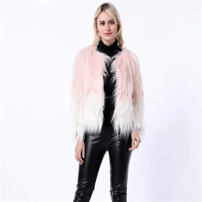 Short faux fur leather jacket womens warm fur leather coat women loose jackets pink winter thicken fashion b521