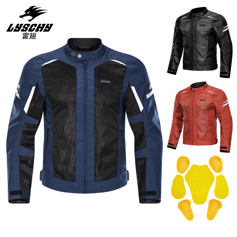 LYSCHY Man Summer CE Certification Motorcycle Jacket Anti-fall Breathable Motociclista Motocross Racing Reflective Clothing