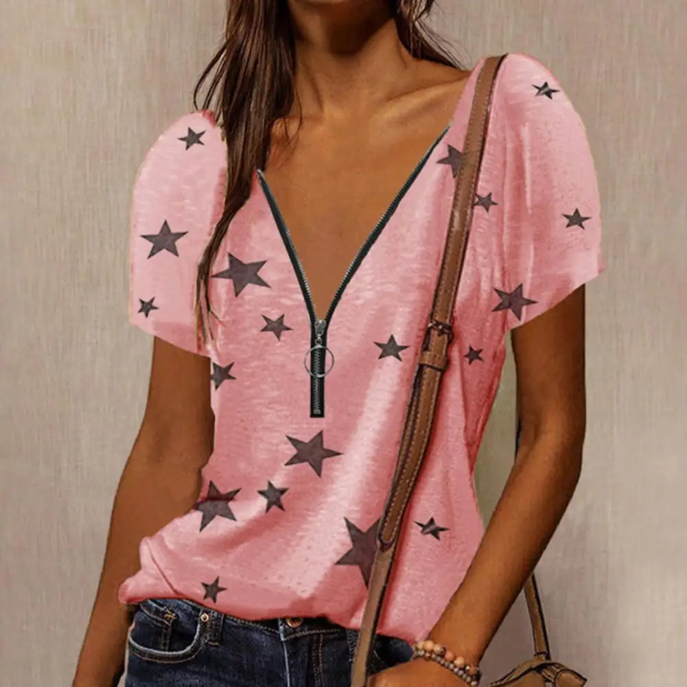 

Модная Влагоотводящая женская футболка с коротким рукавом и принтом звезд для повседневной жизни