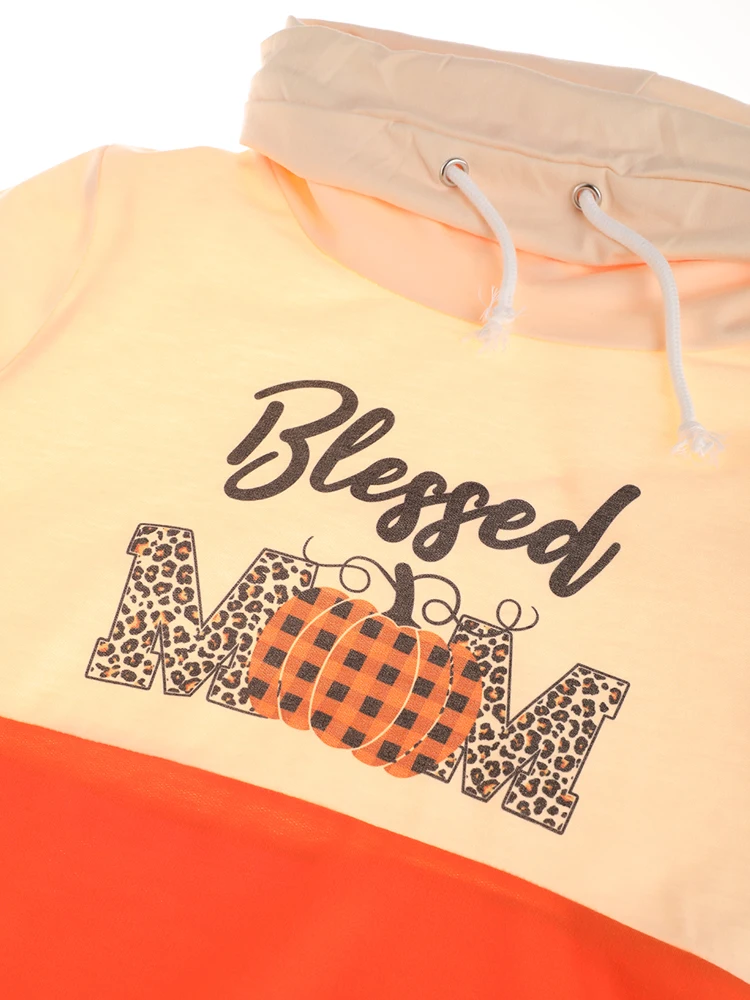 Long Sleeve T-Shirt Sweatshirt Women Casual Loose Thanksgiving Plaid Pumpkin Leopard Print Blessed Mom Pile Collar Sweater