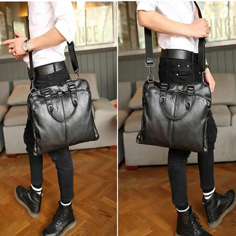 Business Men Leather Briefcase Lock Fashion Handbag Large Capacity File Bag Casual Shoulder Bag Male Crossbody Bag