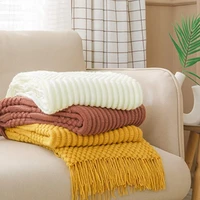 inyahome textured throw blanket solid soft for sofa couch decorative knitted blanket mustard yellow luxury home decor plaids