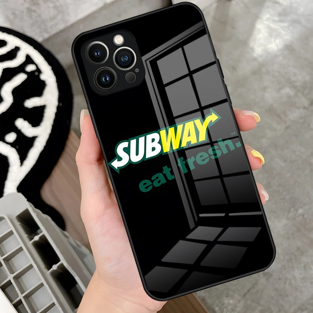 S-subway Sandwich Phone Case For IPhone 16 15 14 Pro 13 12 11 Mini XR Max 6 8 7 Plus SE 2022 Glass Design Cove