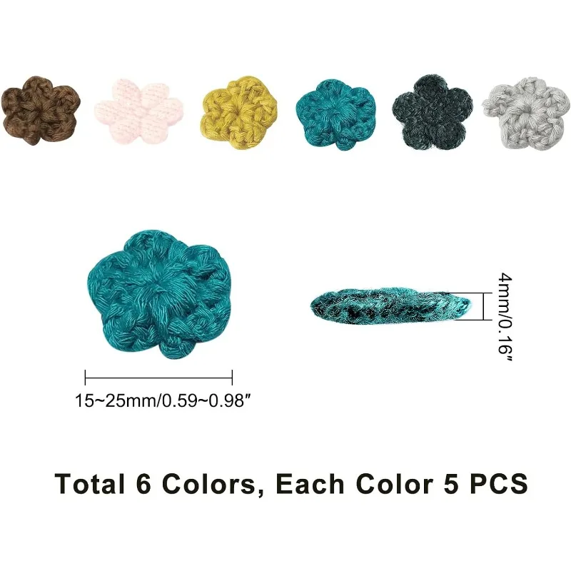30 Шт. Вязаные Крючком Цветы Ручной Работы Украшения 6 Цветов Диаметр 15 Мм Для