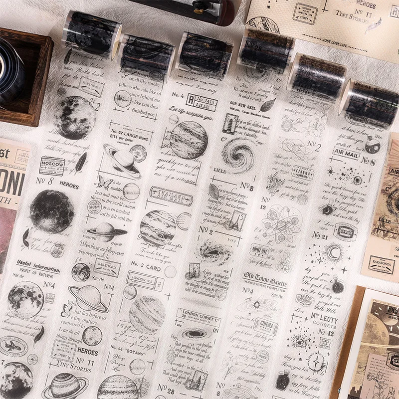 

50mm*3m Starry Universe Decorative PET Adhesive Tape Retro English Planet Tape Scrapbooking Sticker Label Stationery waterproof