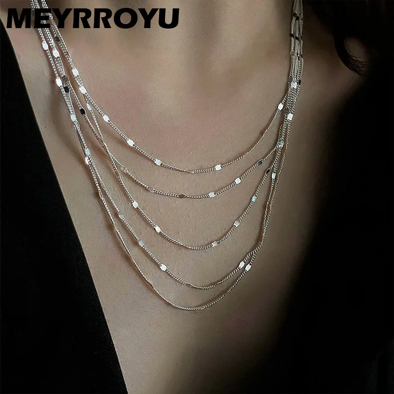 

MEYRROYU Bling Multilayer Chain Necklace For Women Girl Korean Fashion New Personality Jewelry Lady Gift Party Wedding collares