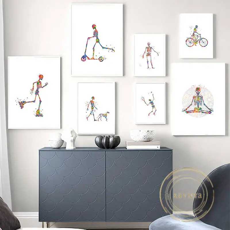 

Abstract Medical Skeleton Water Color Canvas Painting Modern Medical Anatomical Illustration Wall Art Poster Home Decor Clinic
