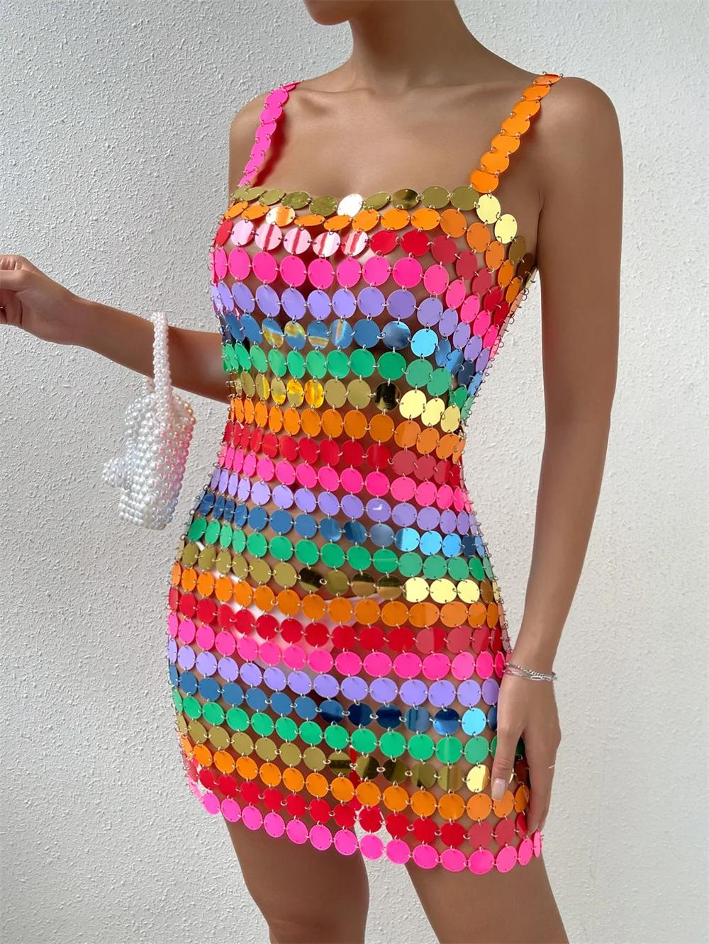 

Женское пикантное платье с разноцветными блестками, ажурные облегающие мини-платья на тонких бретелях для ночного клуба и вечеринки, праздничный наряд, платья
